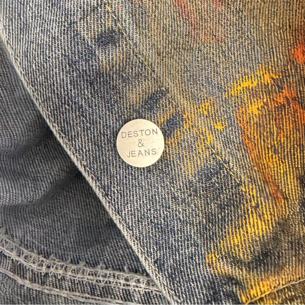 Beulah Splattered Paint Pollock Painted Oversized Distressed Denim Jean Jacket - Picture 14 of 16